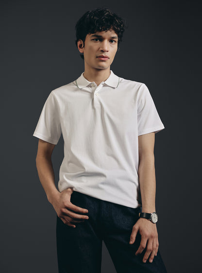 Imperial White Cotton Embroidered Polo
