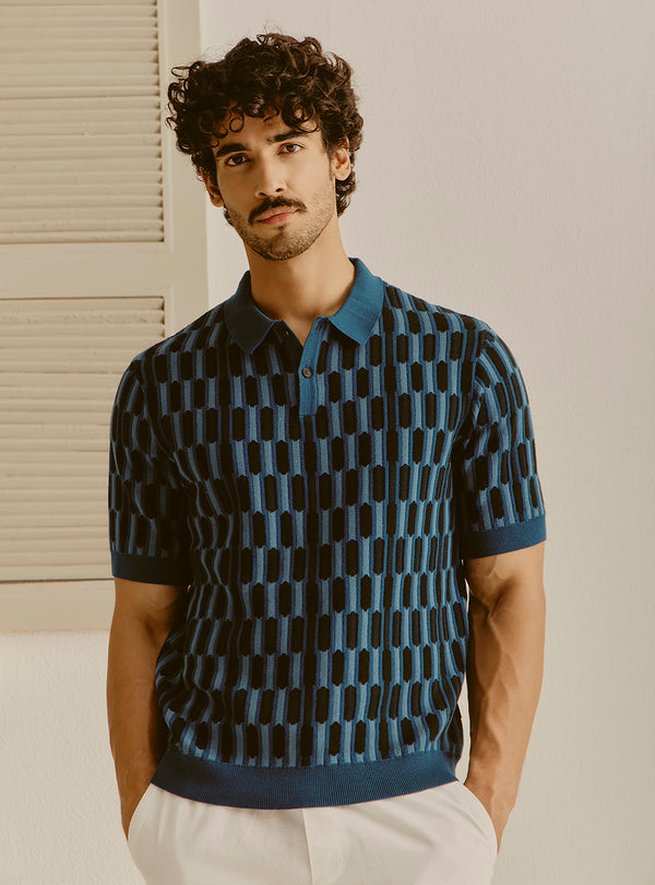 Naxos Navy Cotton Knit Polo