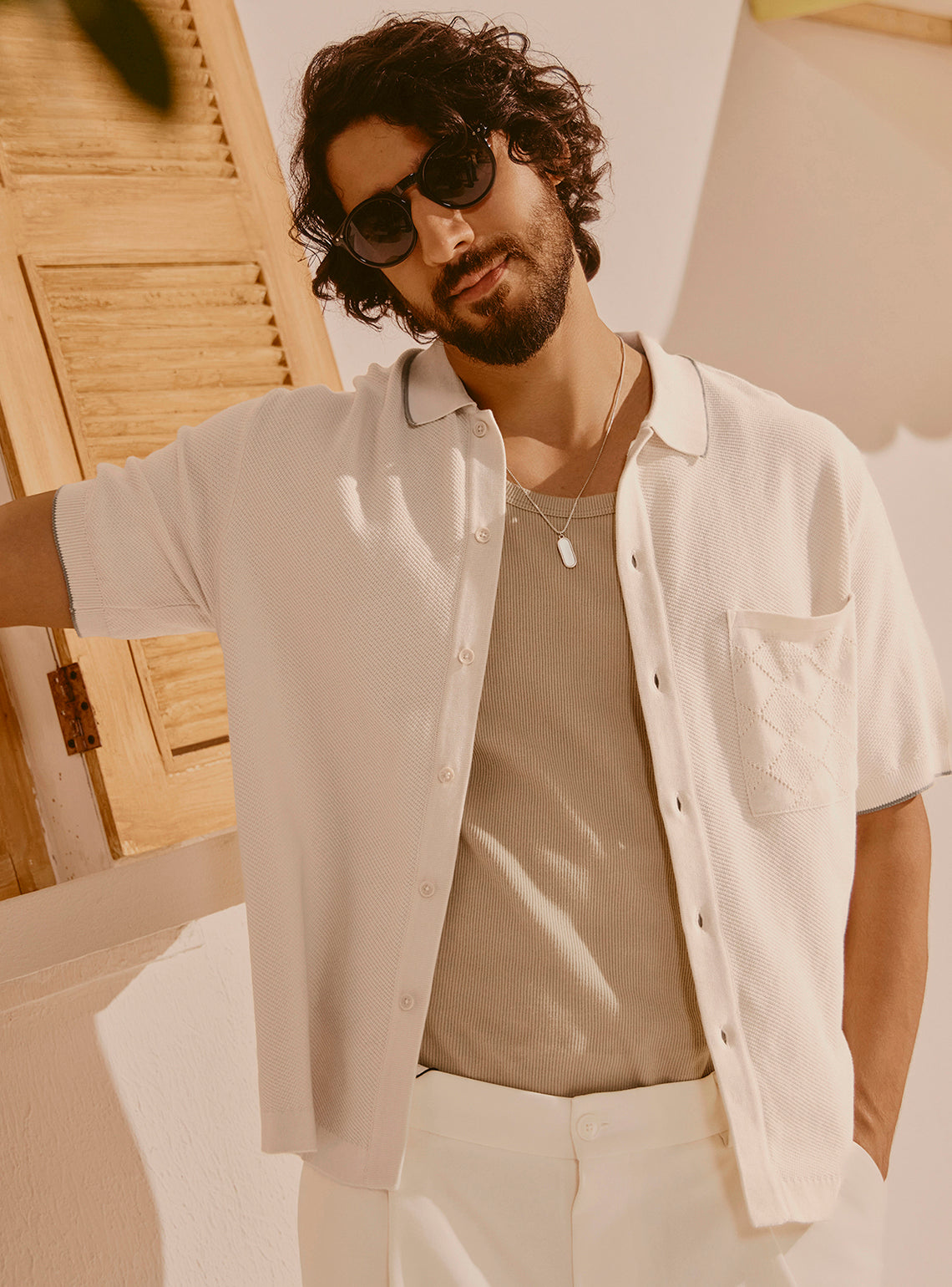 Barcelona Off-White Cotton Knit Shirt