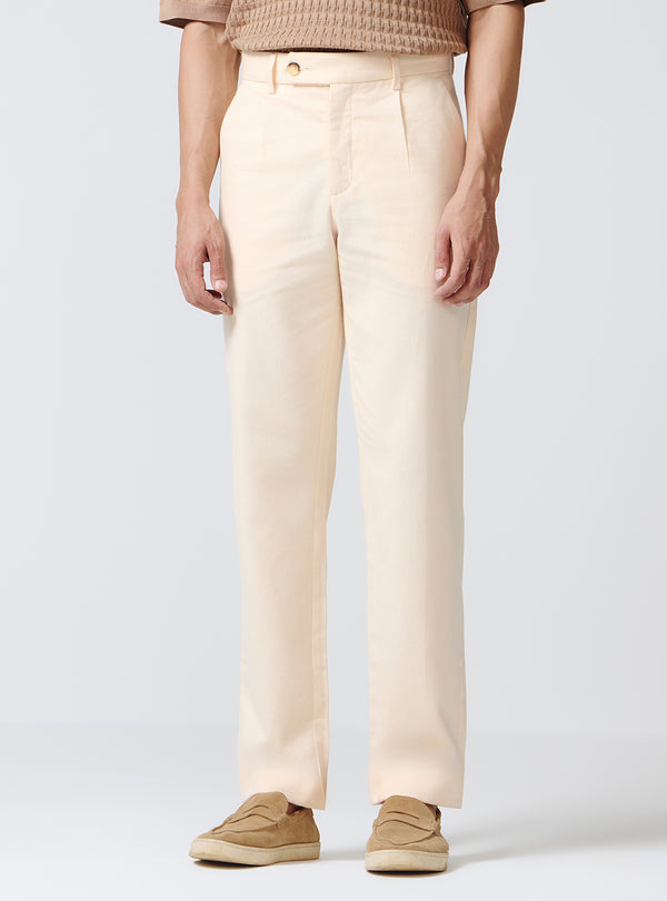 Wafer Beige Cotton Melange Trousers