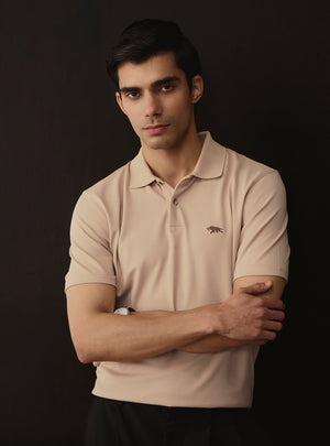 Dune Khaki Cotton Stretch Polo