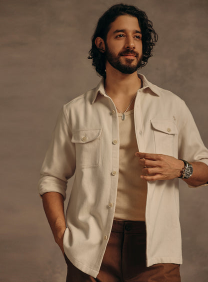 Napa Beige Cotton Herringbone Overshirt