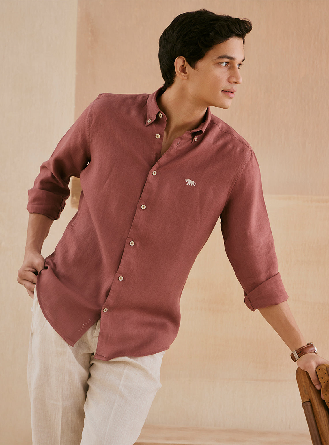 Coral Rust European Linen Shirt