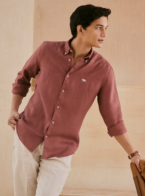 Coral Rust European Linen Shirt