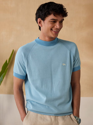 Cerulean Melange Crew Mock Neck