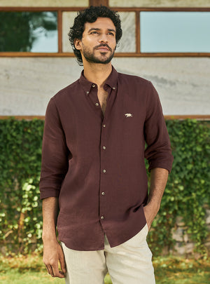 Mulberry Burgundy European Linen Shirt