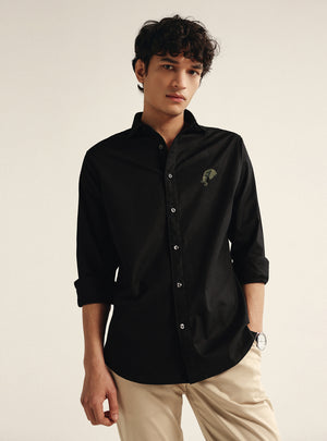 Ink Black Cotton Stretch Oxford Shirt