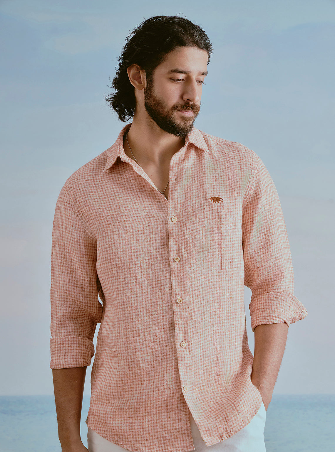 Dune Orange Linen Check Shirt