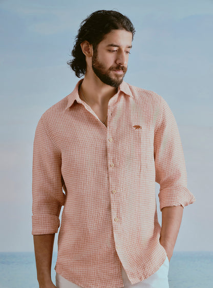 Dune Orange Linen Check Shirt