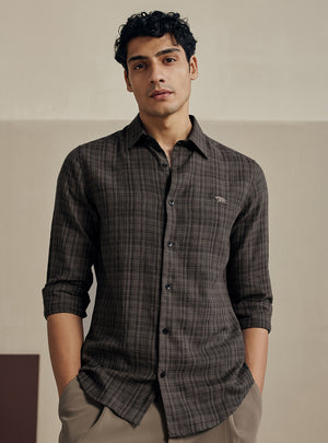 Cocoa Brown Melange Check Cotton Shirt