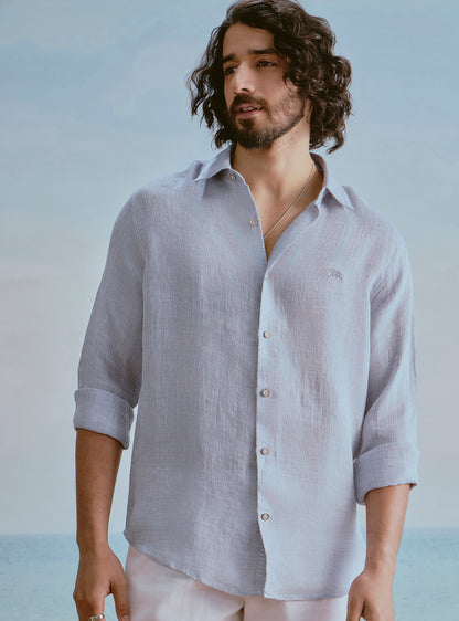 Harbour Blue Linen Dobby Shirt