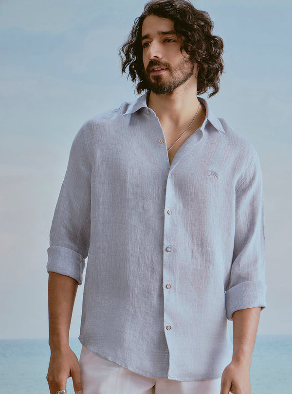 Harbour Blue Linen Dobby Shirt