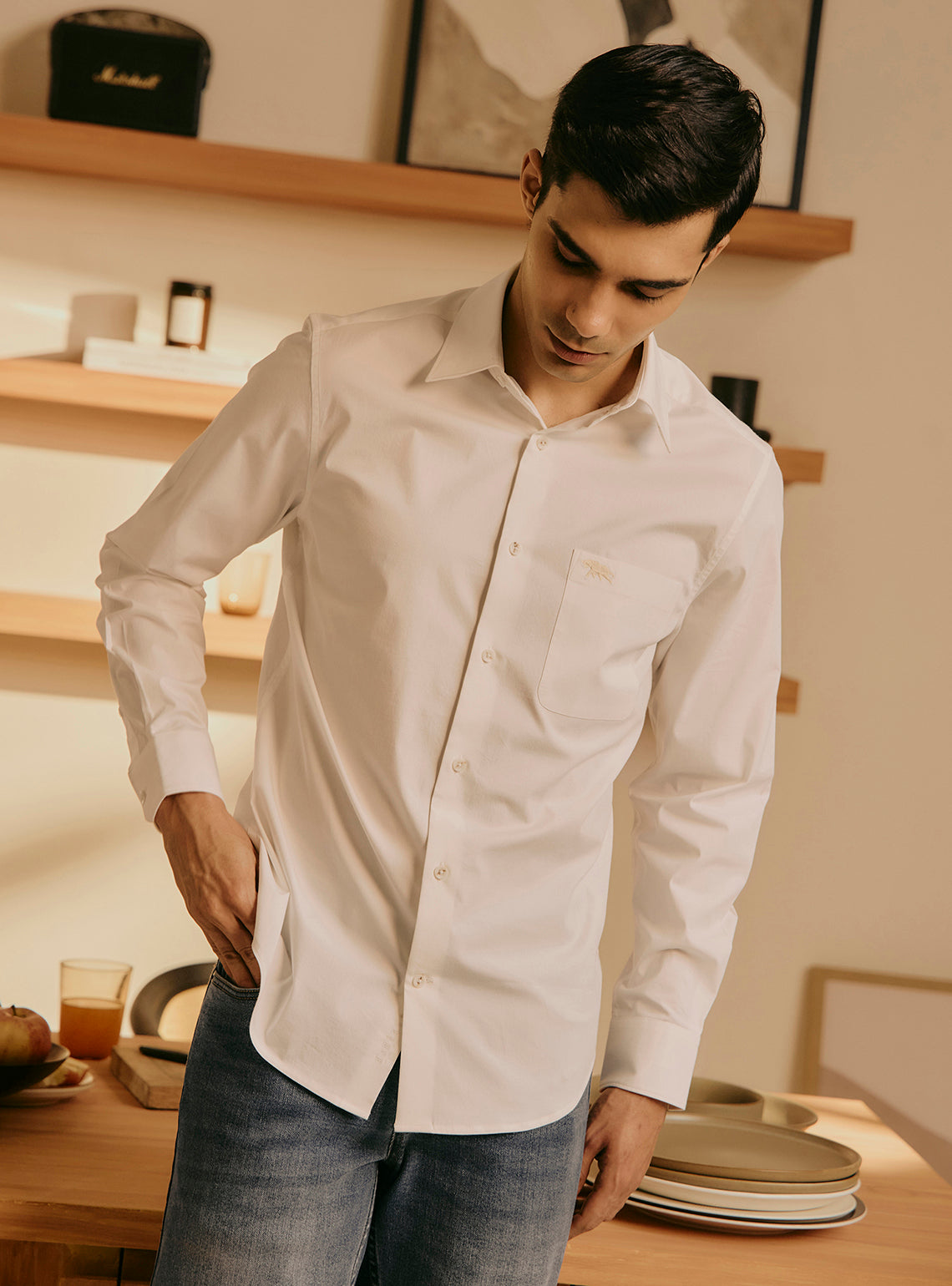 Chalk White Cotton Stretch Shirt