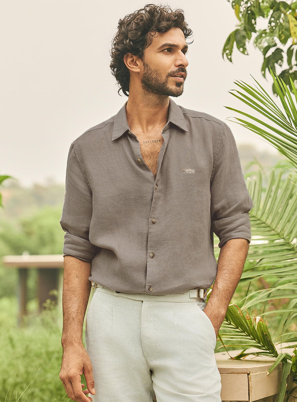 Silt Brown European Linen Dobby Shirt