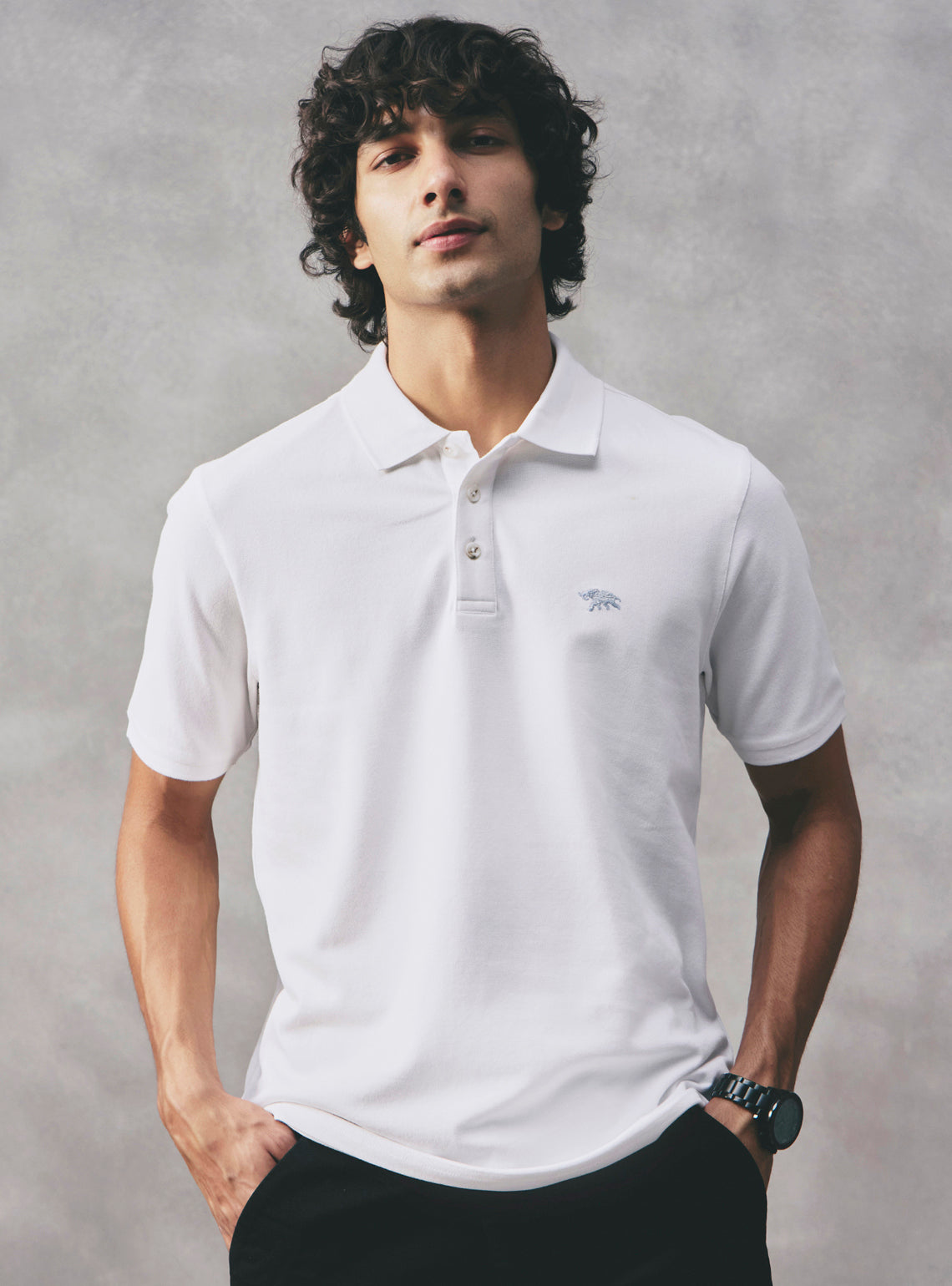 Basil White Cotton Stretch Polo