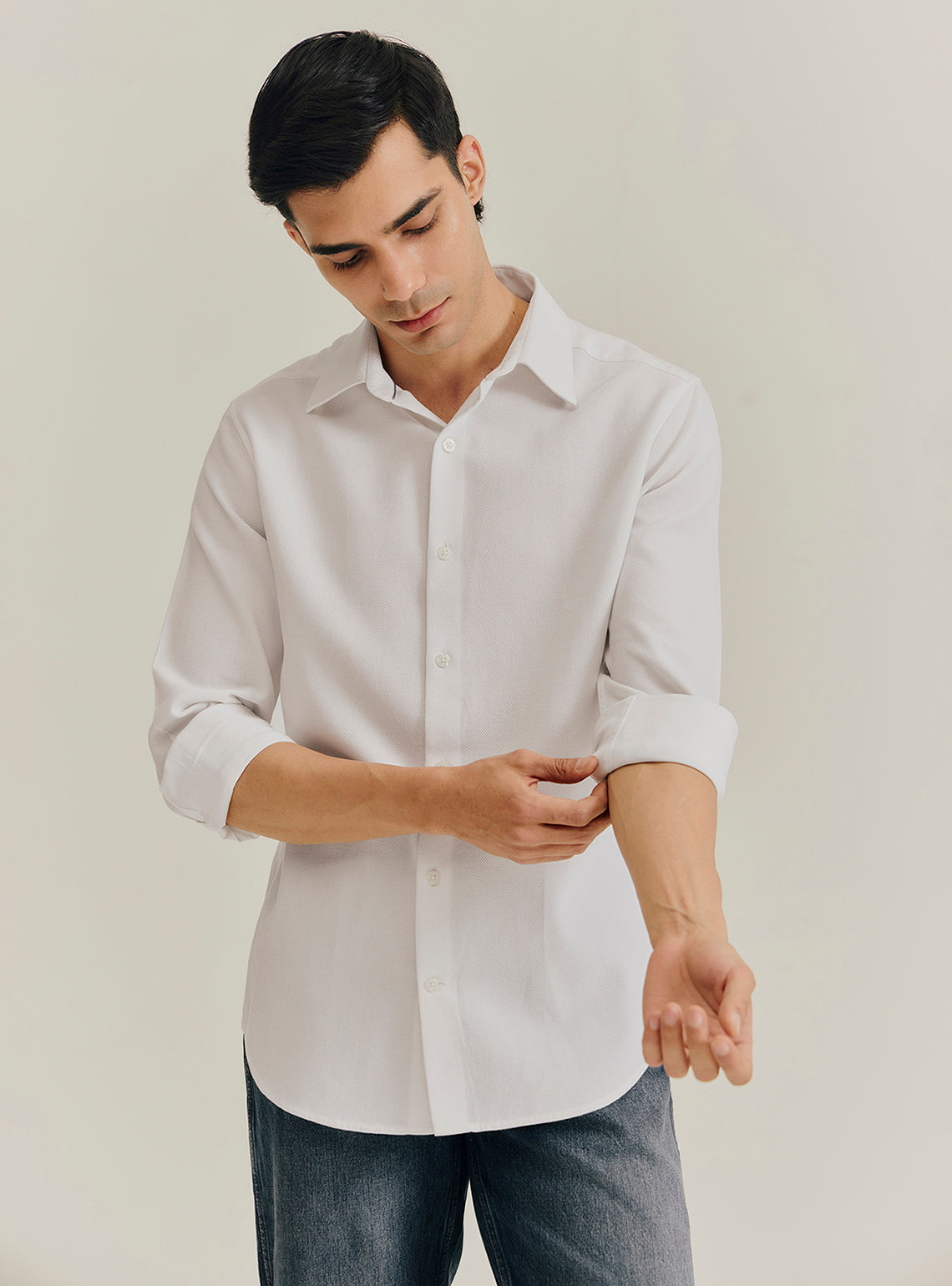 Salt White Cotton Dobby Shirt