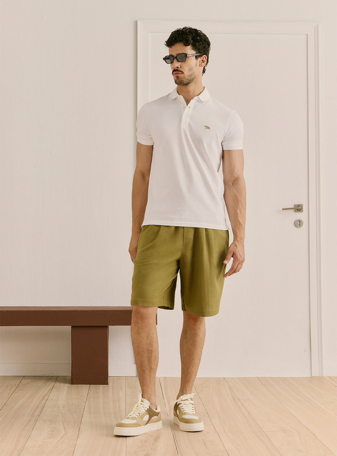 Shoreline Olive Cotton Straight Shorts