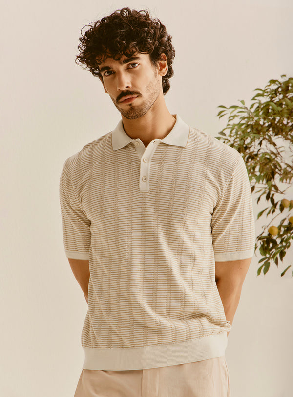 Mykonos Off-White Cotton Knit Polo