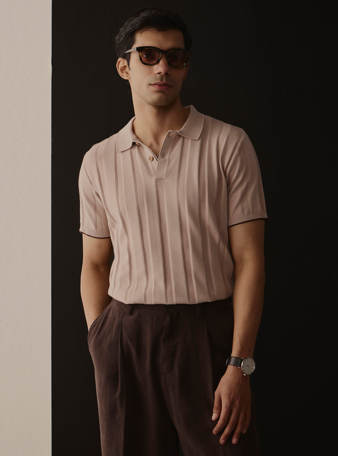 Almond Beige Cotton Knit Polo