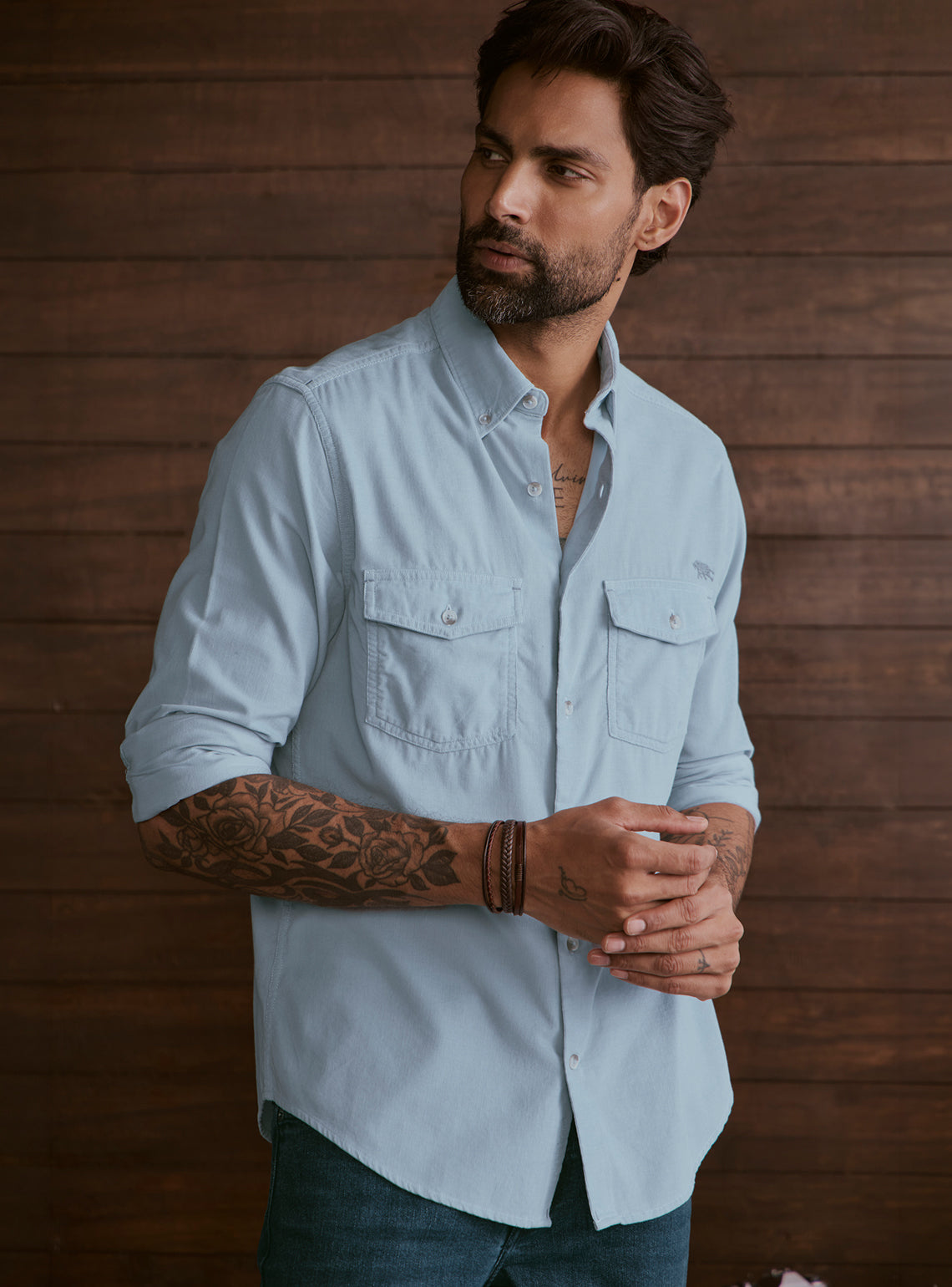 Glacier Blue Cotton Tencel Cordruoy Shirt