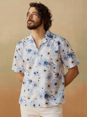 Floral Ink Cotton Blend Print Shirt