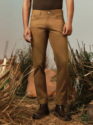Dust Brown Cotton Stretch Overdye Chino