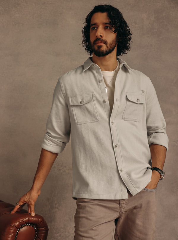 Ash Grey Cotton Herringbone Overshirt