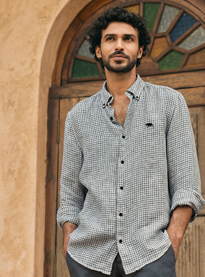 Flint Khaki European Linen Check Shirt