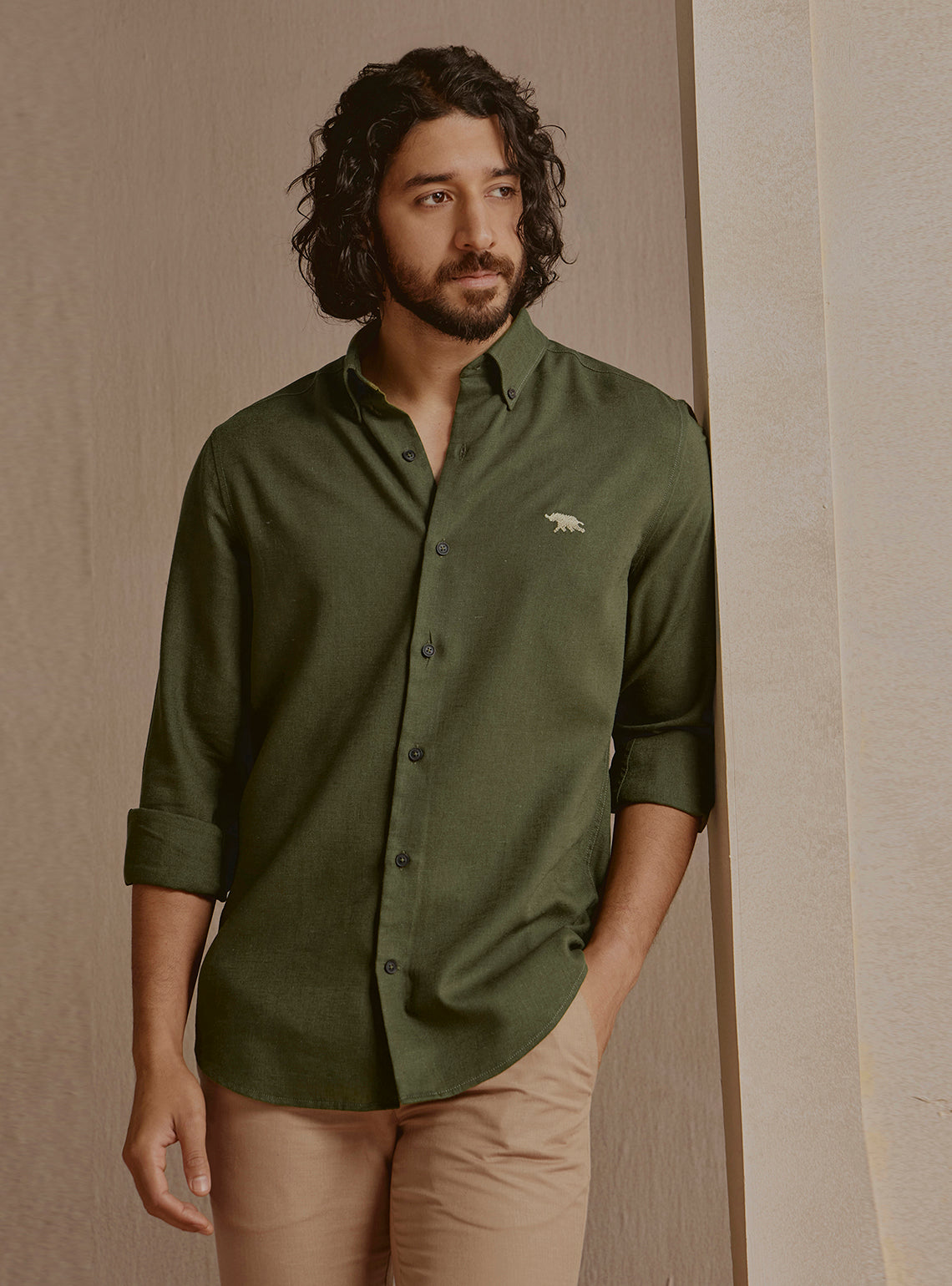 Seafoam Olive Linen Shirt