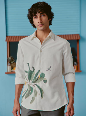 Mojito Green Cotton Linen Print Shirt