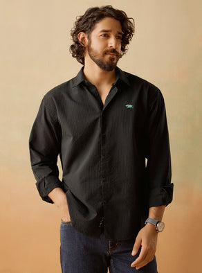 Black Cotton Seersucker Shirt