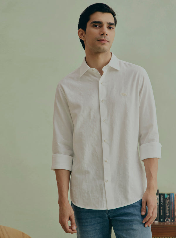 Viola White Cotton Dobby Shirt