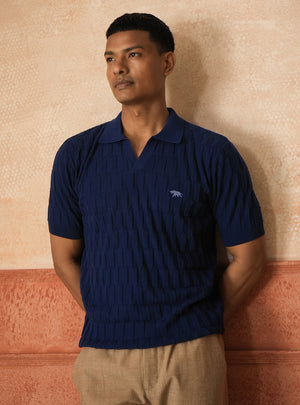 Tempest Navy Cotton Open-Neck Polo