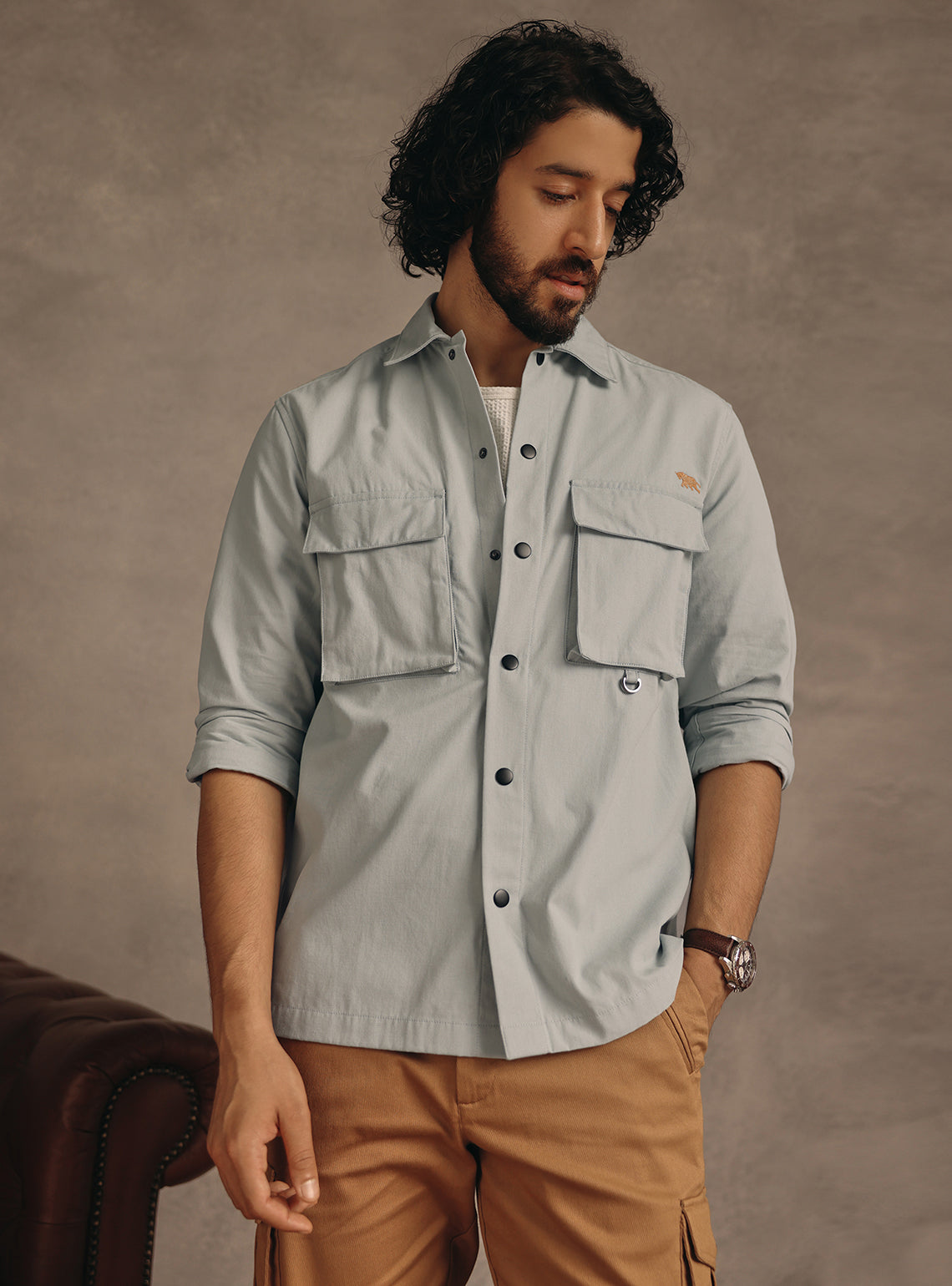 Glacial Blue Cotton Canvas Overshirt