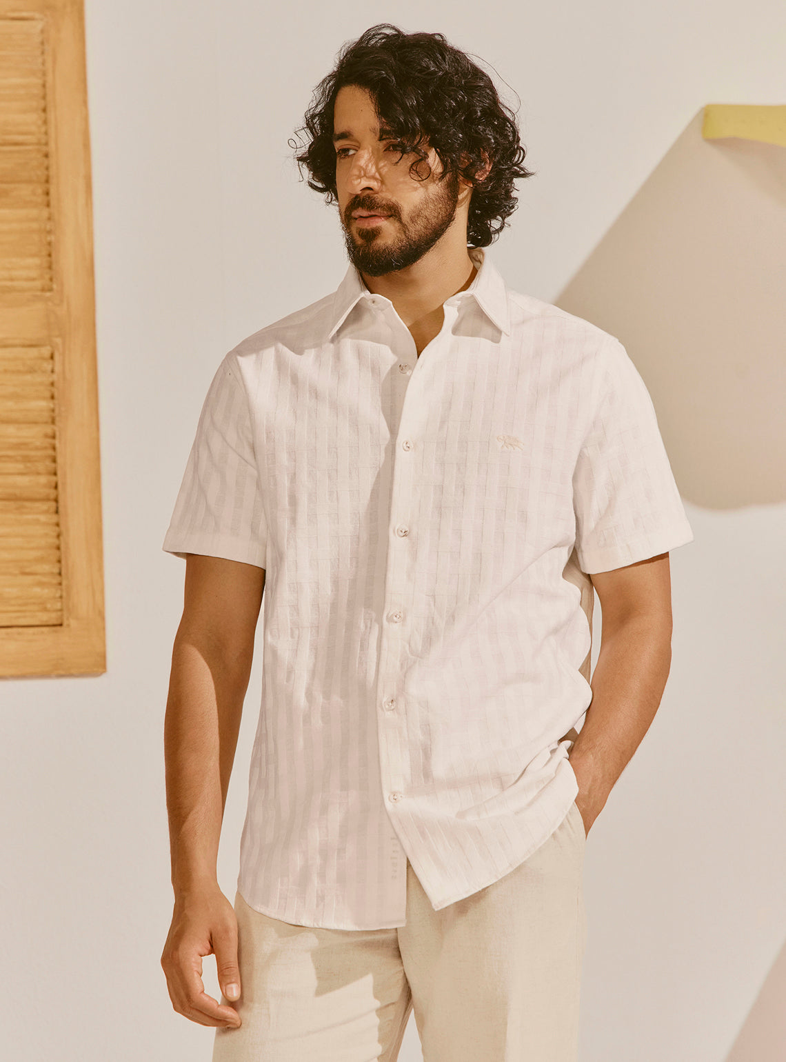 Tivat Off-White Cotton Dobby Shirt