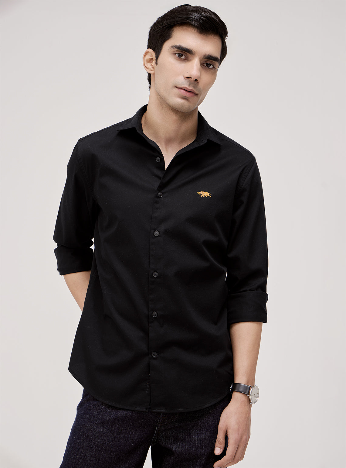 Essential Jet Black Cotton Twill Shirt