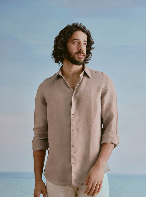 Silt Brown Linen Dobby Shirt