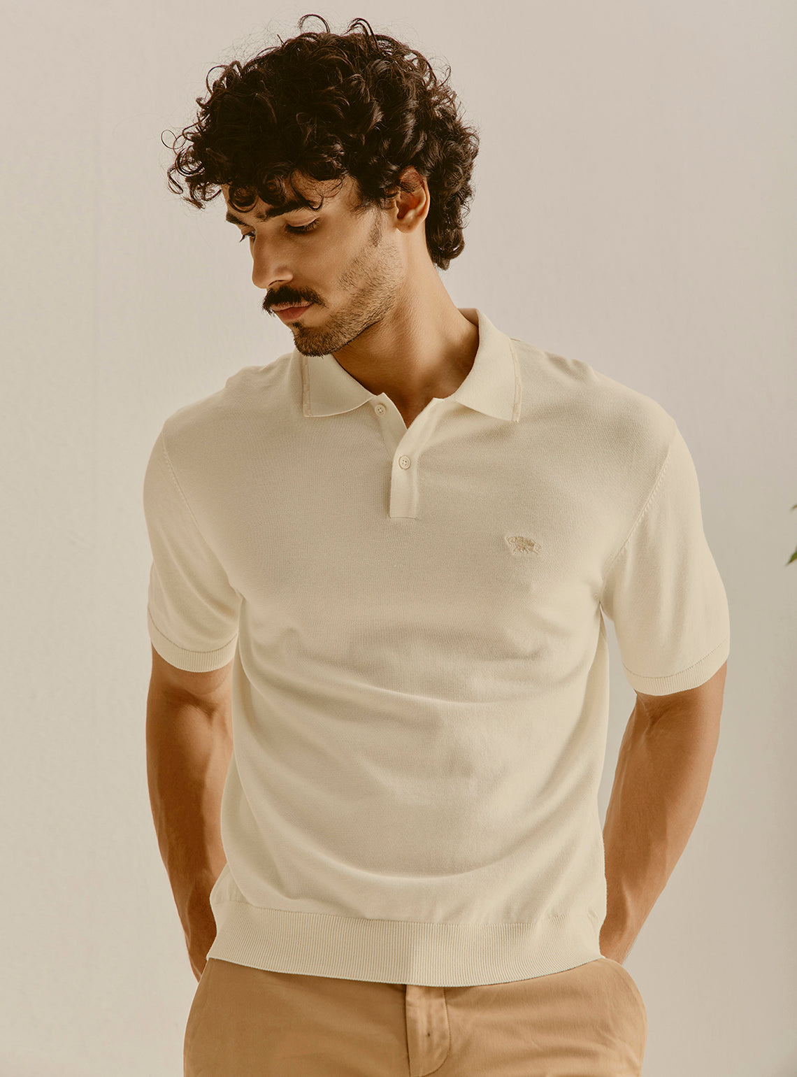 Bodrum Off-White Cotton Knit Polo