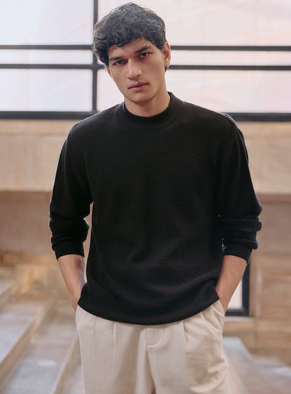 Onyx Black Cotton Wool Pullover