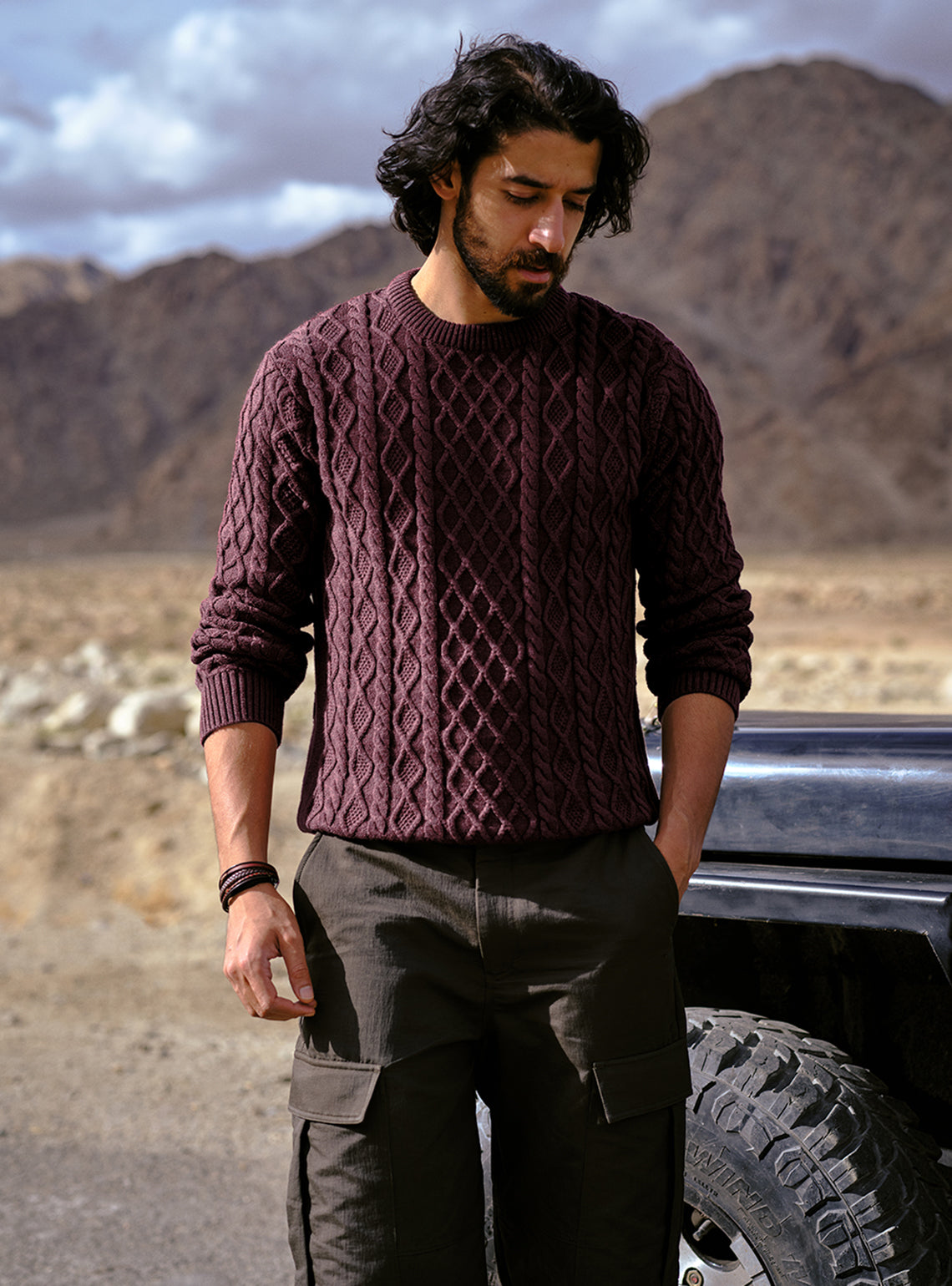 Vintage Burgundy Cotton Melange Pullover