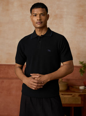 Charcoal Black Cotton Textured Polo