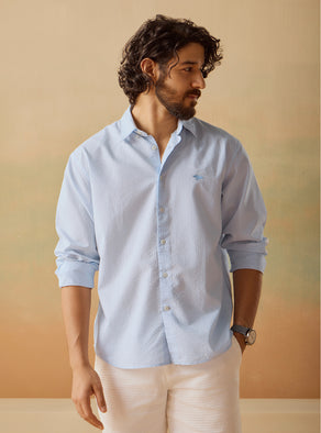 Ghost Blue Cotton Seersucker Shirt