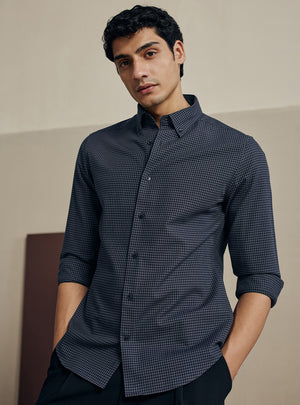 Ink Black Houndstooth Dobby Cotton Shirt