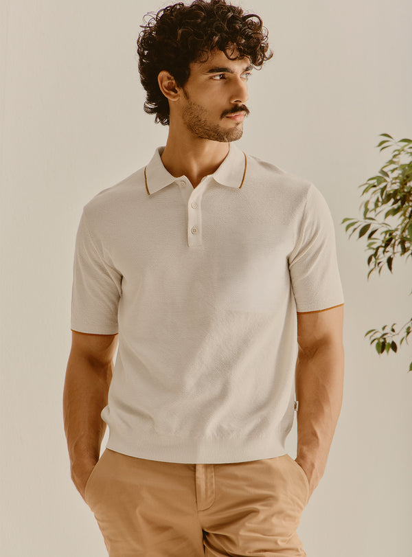 StTropez Off-White Cotton Knit Polo