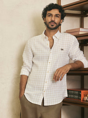 Sandstone Khaki European Linen Check Shirt