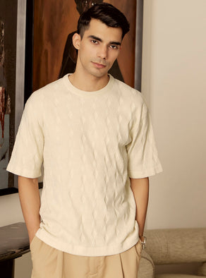 Champagne White Cotton Crew