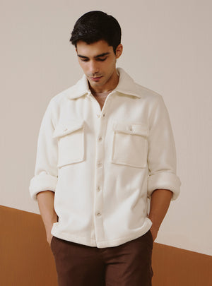 Celeste Off-White Poly Rich Fleece Overshirt