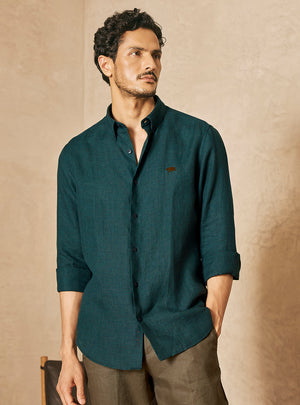 Canopy Green European Linen Check Shirt