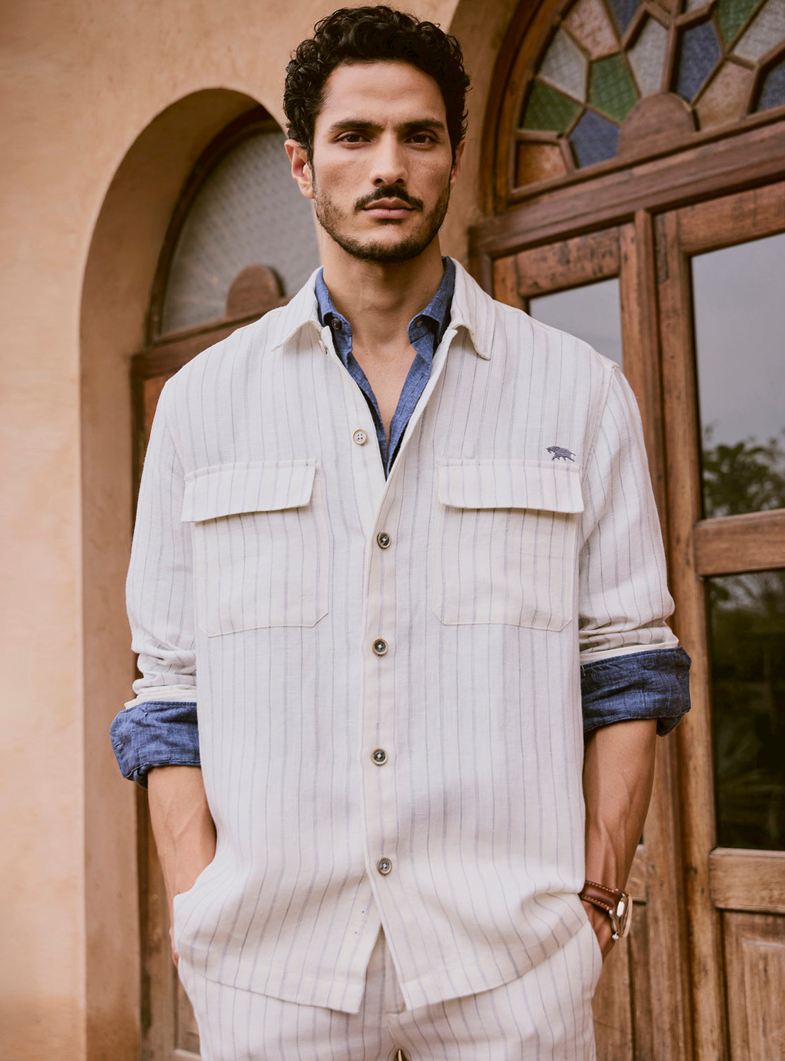 Vanilla Off-White Linen Dobby Jacket