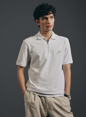 Milk White Cotton Stretch Pique Polo
